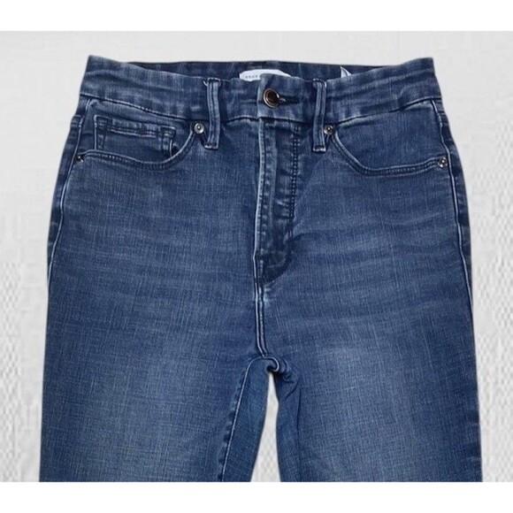 Good American Women’s High Rise Skinny Faded Blue Jeans Size 6/28 Distressed Hem - Picture 5 of 9
